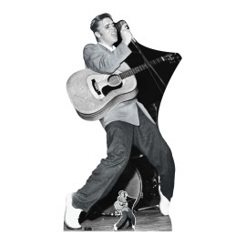 Figurine en carton – Elvis Presley micro et guitare noir et blanc - Haut 172 cm