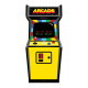 Figurine en carton Borne d'arcade années 80 multicolore, "insert coin Press Start" Haut 184 cm