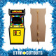 Figurine en carton Borne d'arcade années 80 multicolore, "insert coin Press Start" Haut 184 cm