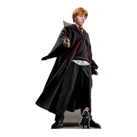Figurine en carton taille réelle Ron Weasley en uniforme de Griffondor avec baguette magique, Film Harry Potter 175 CM