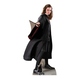 figurine en carton taille réelle Hermione Granger en uniforme Griffondor avec sa baguette magique film Harry Potter