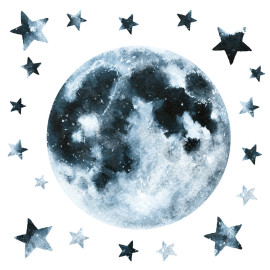Stickers - Lune avec Des Etoiles - Hauteur 92,7 cm