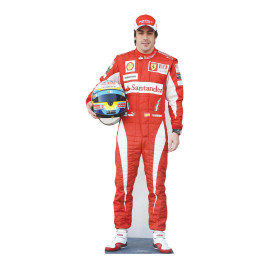 Figurine en carton Fernando Alonso avec combinaison rouge et casque de pilote -Haut 169cm