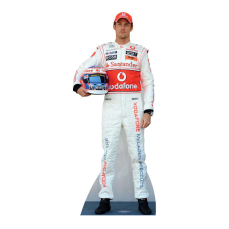 Figurine en carton Jenson Button avec tenue et casque de pilote formule 1 -Haut 184cm