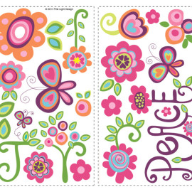 Stickers - Fleurs Fuchsias Vertes - Hauteur 45,7 cm