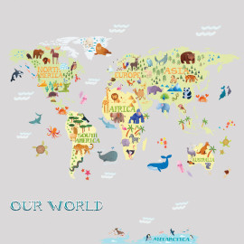 Stickers - Carte Du Monde Pour Enfants - Hauteur 92.71 cm