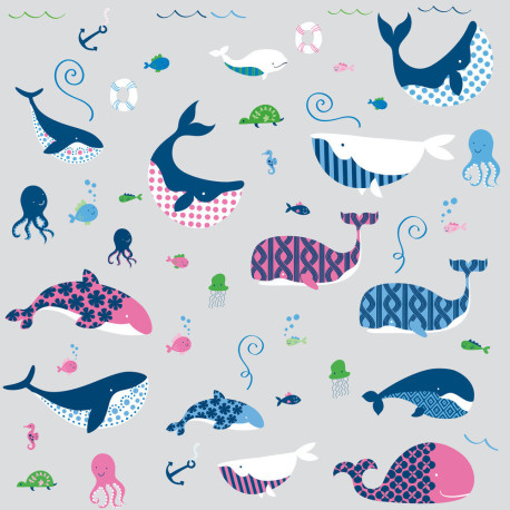 Stickers - Baleines Des Mers - Hauteur 45,7 cm