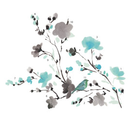 Stickers - Fleurs Bleues Grises - Hauteur 45,7 cm