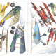 détail des panneaux Stickers - Cartes avions à hélices colorés Vintage - Hauteur 45,7 cm