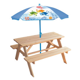 Table en Bois pour Pique-Nique avec Parasol - Ma Petite Carapace