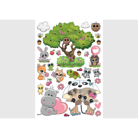 Stickers Animaux mignons - 1 planche 42,5 x 65 cm