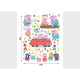 Stickers Peppa pig et sa famille en voiture - 1 planche 65x85 cm