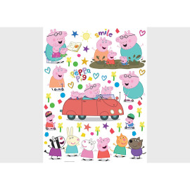 Stickers Peppa pig et sa famille en voiture - 1 planche 65x85 cm