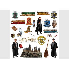 Sticker Harry Potter - Tous les personnages d'Harry Potter avec le château - 1 planche 30 x 30 cm