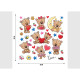 Stickers - Doudous avec des cœurs et la lune- 1 planche 30 x 30 cm