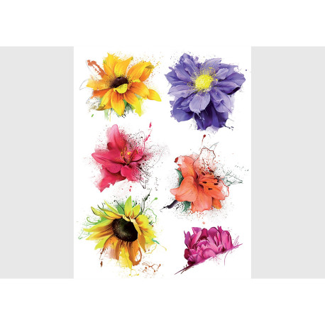Stickers Fleurs : Jaunes, Violettes, Roses, Oranges - 1 planche 65 x 85 cm