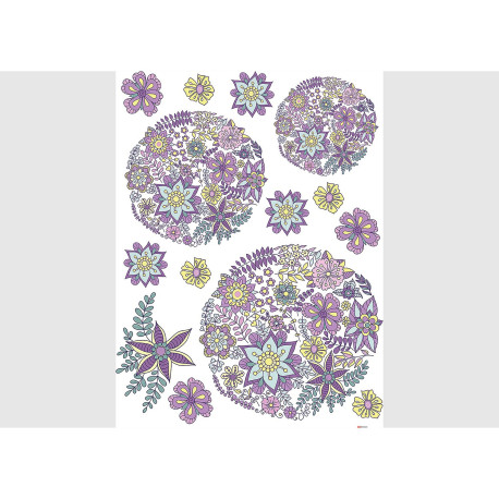 Stickers Grandes Fleurs qui forment 3 ronds - 1 planche 65 x 85 cm