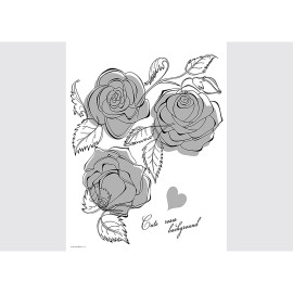 Stickers - Roses en Noires et Blanches Floquées - 1 planche 65x85 cm