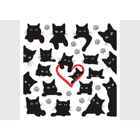 Stickers avec des chats noirs - 1 planche 30x30 cm
