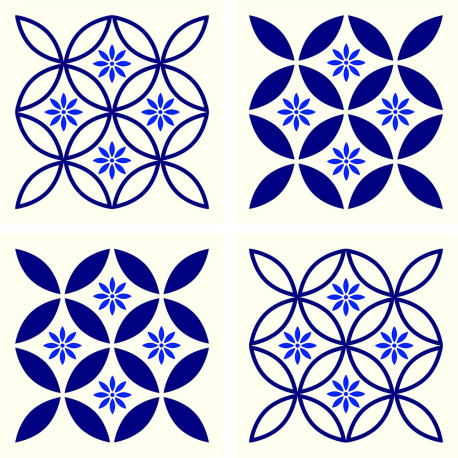 Stickers - Motifs fleurs bleues - 1 planche 30x30cm