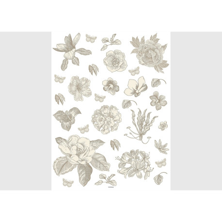 Stickers Fleurs Graphiques Anciennes - 1 planche 65 x 85 cm