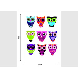 Stickers - Hiboux Multicolores - 1 planche 65x85 cm