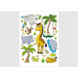 Stickers - Animaux de la Jungle : Girafe, Rhinocéros : Hippopotame - 1 planche 65x85 cm