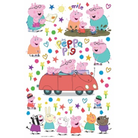 Stickers Peppa pig et ses amis en voiture - 1 planche 42,5 x 65 cm