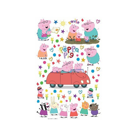 Stickers Peppa pig et ses amis en voiture - 1 planche 42,5 x 65 cm