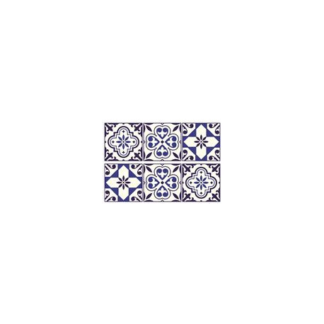 Sticker - Motifs Carreaux Bleus A Fleurs - 42,5 x 65 cm