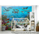 Chambre lit cabane Papier peint Atlantide, animaux marins, bateau pirate et trésors 305X244 cm