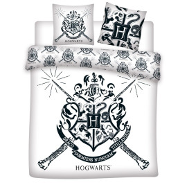 Parure de lit double réversible Harry Potter - Blason Hogwarts Blanc Noir - 220 cm x 240 cm