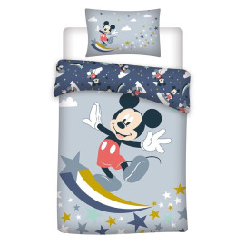 Parure de lit réversible Disney Mickey Gris - 100 cm x 140 cm
