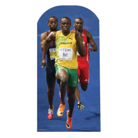Figurine en carton et Passe Tete Usain Bolt en pleine course - Haut 179cm