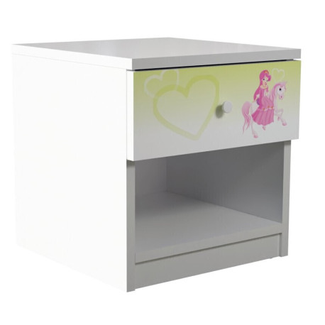 Table De Chevet Happy Kitty - Princesse En Robe Rose Sur Une Licorne