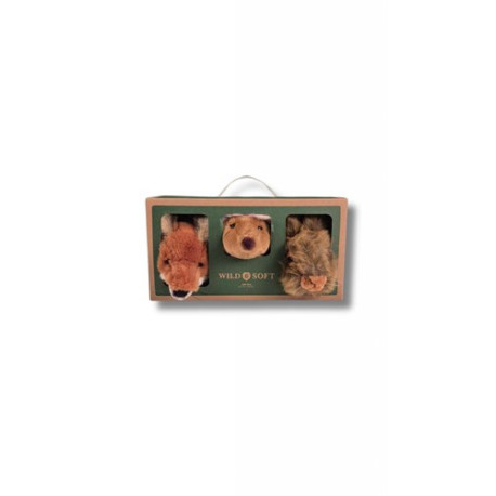 Coffret 3 Mini Peluches trophée Renard Hérisson Lièvre