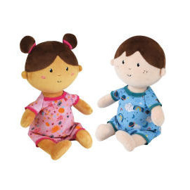 Peluche - LOT DE 2 POUPEES - FILLE BRUNE ET GARCON - 30 CM