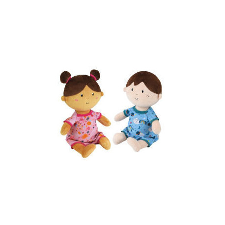 Peluche - LOT DE 2 POUPEES - FILLE BRUNE ET GARCON - 30 CM