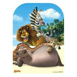 Figurine en carton Passe tête Disney Madagascar zèbre, lion, girafe et hippopotame Hauteur 130 cm