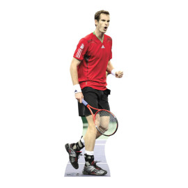 Figurine en carton Andy Murray maillot et raquette rouge - Haut 185 cm