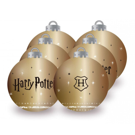 Lot de 6 Boules de Noël - Couleur Or - Harry Potter - 8 cm