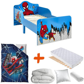 Pack Lit Spiderman avec Matelas et Textile complet - couchage 140x70 cm