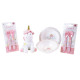 LICORNE LOT AVEC 2 BOLS, 2 SETS DE COUVERTS ET 1 PELUCHE 17 CM