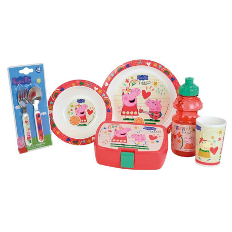 PEPPA PIG LOT DE 6 PCS (VERRE, ASSIETTE, BOL, COUVERTS, GOURDE, BG)