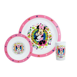 DISNEY MINNIE FLOWERS ENSEMBLE REPAS (ASSIETTE, BOL, VERRE)