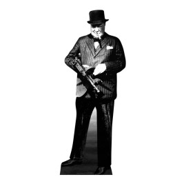 Figurine en carton Winston Churchill avec fusil à tambourg et cigare - Haut 182 cm