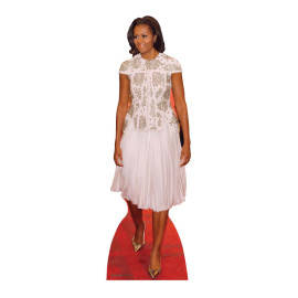 Figurine en carton Première Dame Michelle Obama Robe blanche 189 cm