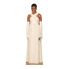 Figurine en carton Première Dame Michelle Obama robe blanche longue 189 cm