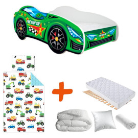 Pack complet Lit Enfant Green Car - Racing Car - 140 x 70 cm