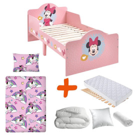 Pack Lit Minnie Mouse avec Matelas et Textile complet - couchage 140x70 cm